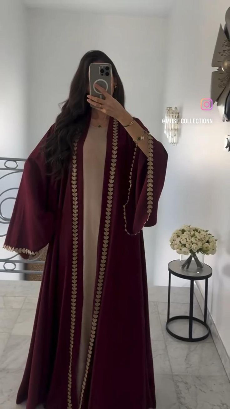 Gul-e-Dil Maroon Embroidered Abaya