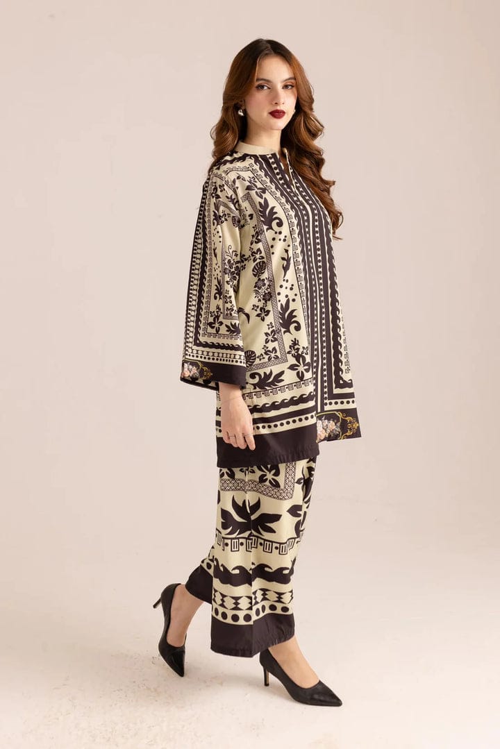 Noor Luxe Printed Co-Ord Set – Cream & Ebony