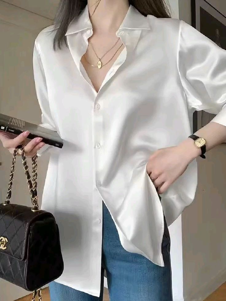 Silk Satin Black Shirt