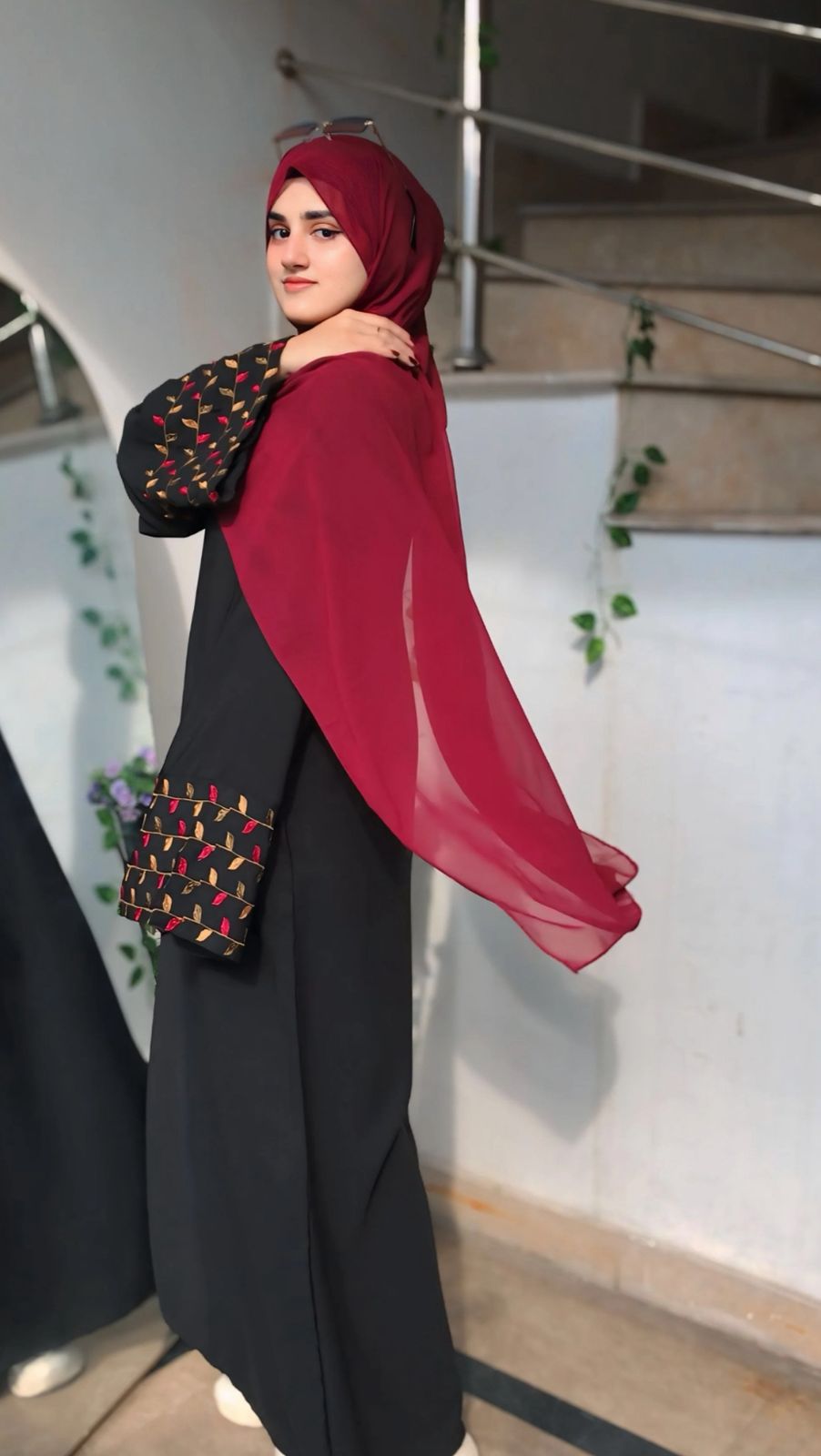 Geometric embroidery abaya