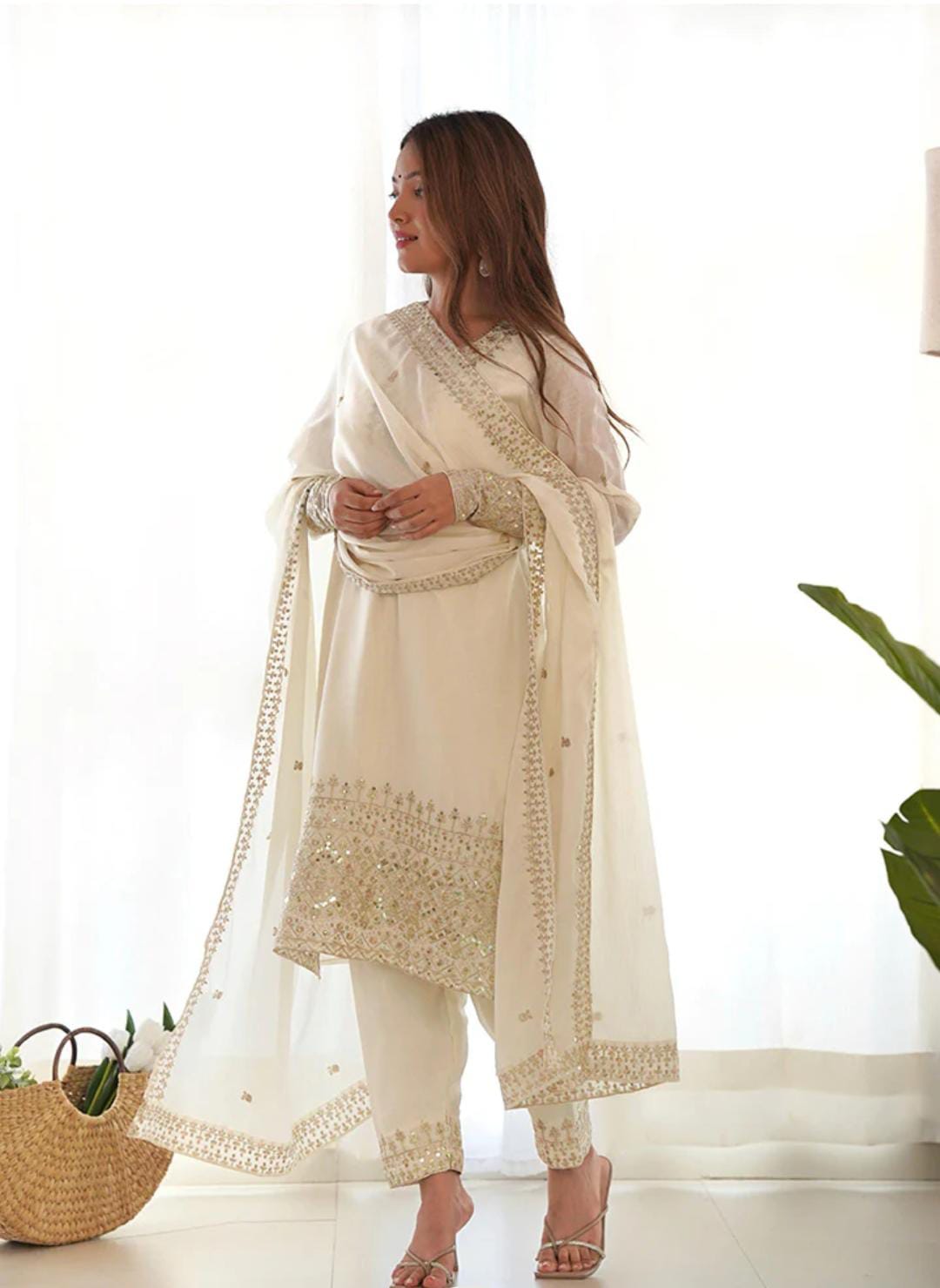 Badam sitara chiffon 3 piece