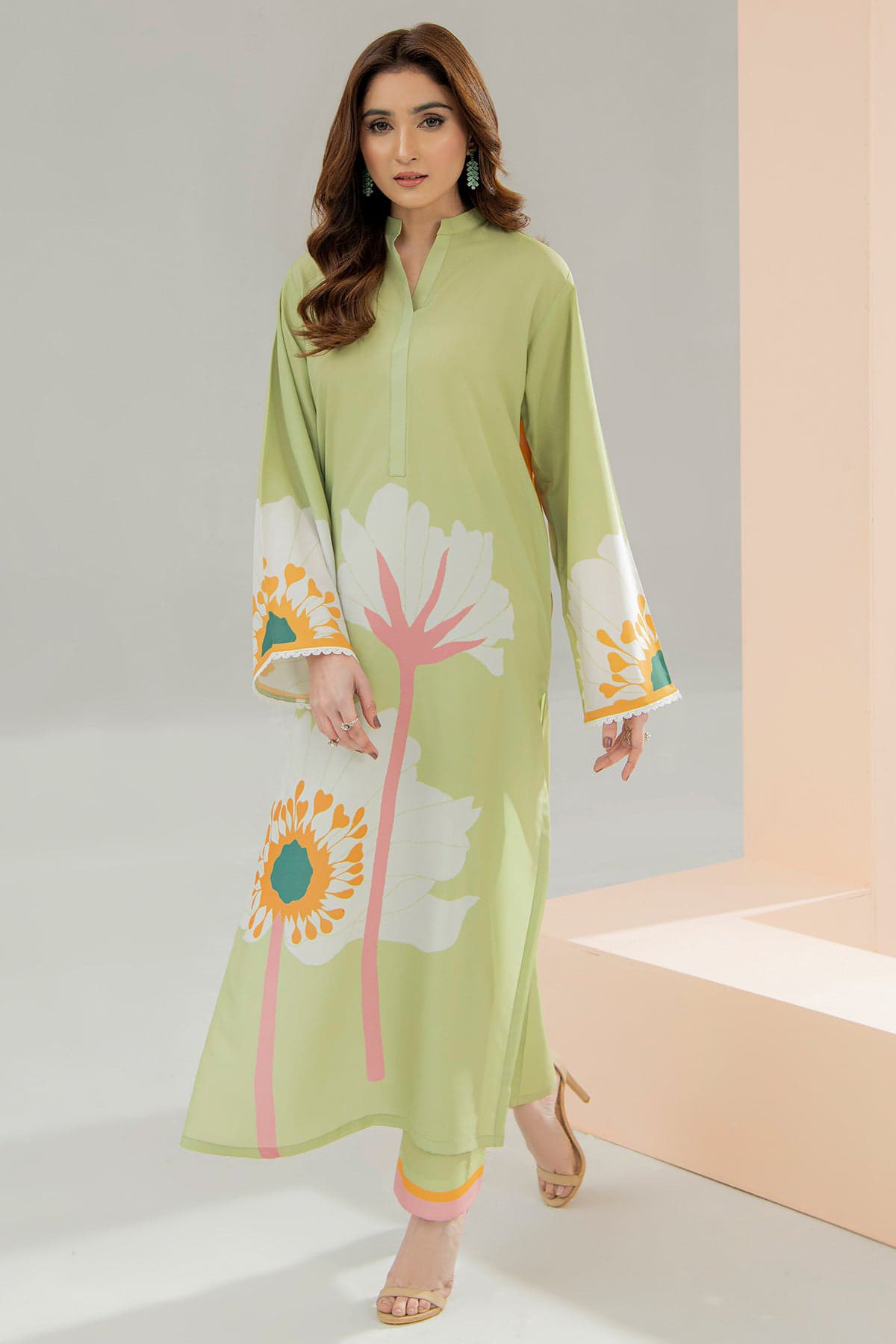 Gul-e-Mehak – Lime Floral Long Dress
