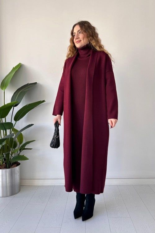 2-Piece Winter Co-ord Set Long Shrug & Knitted Turtleneck Dress Badam 2-Piece Winter Co-ord Set Long Shrug & Knitted Turtleneck Dress Badam