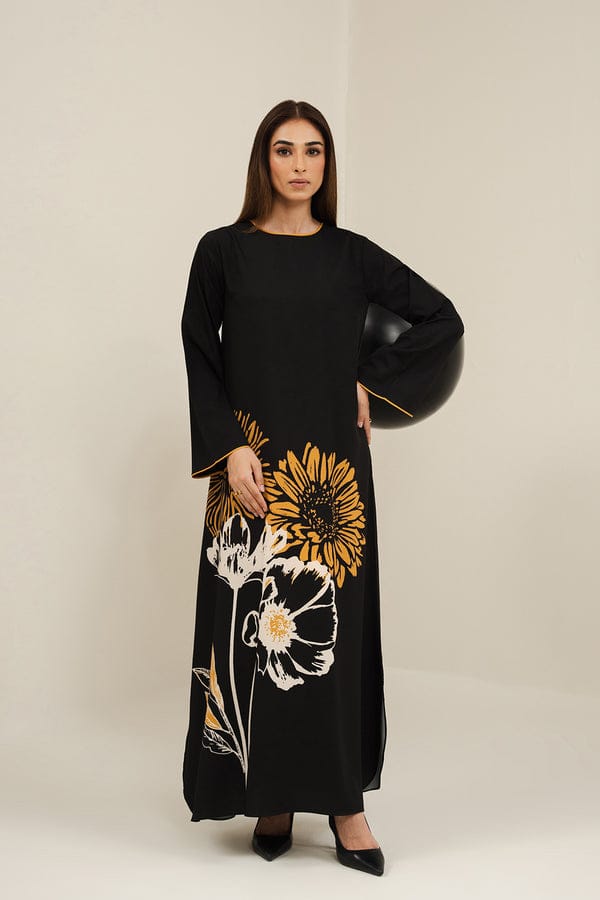 Elegant Black Floral Long Dress