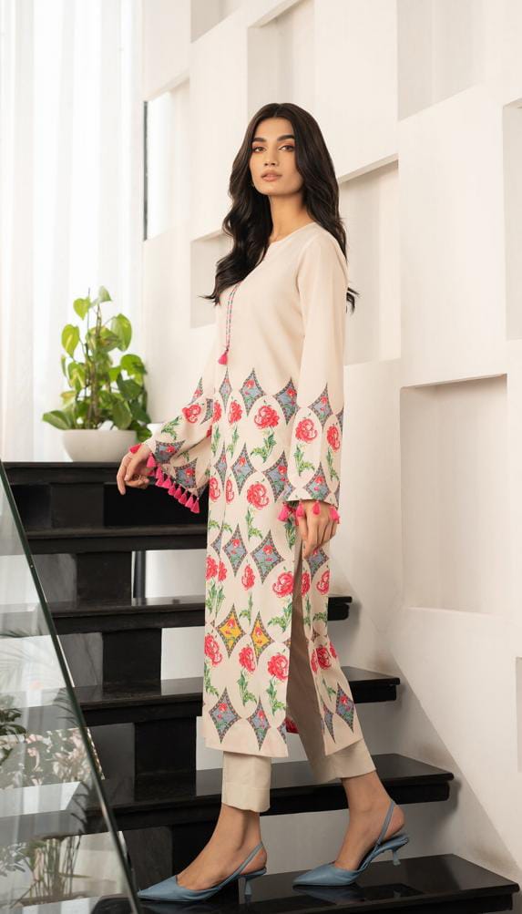 Printed Cream Floral Long 2pcs