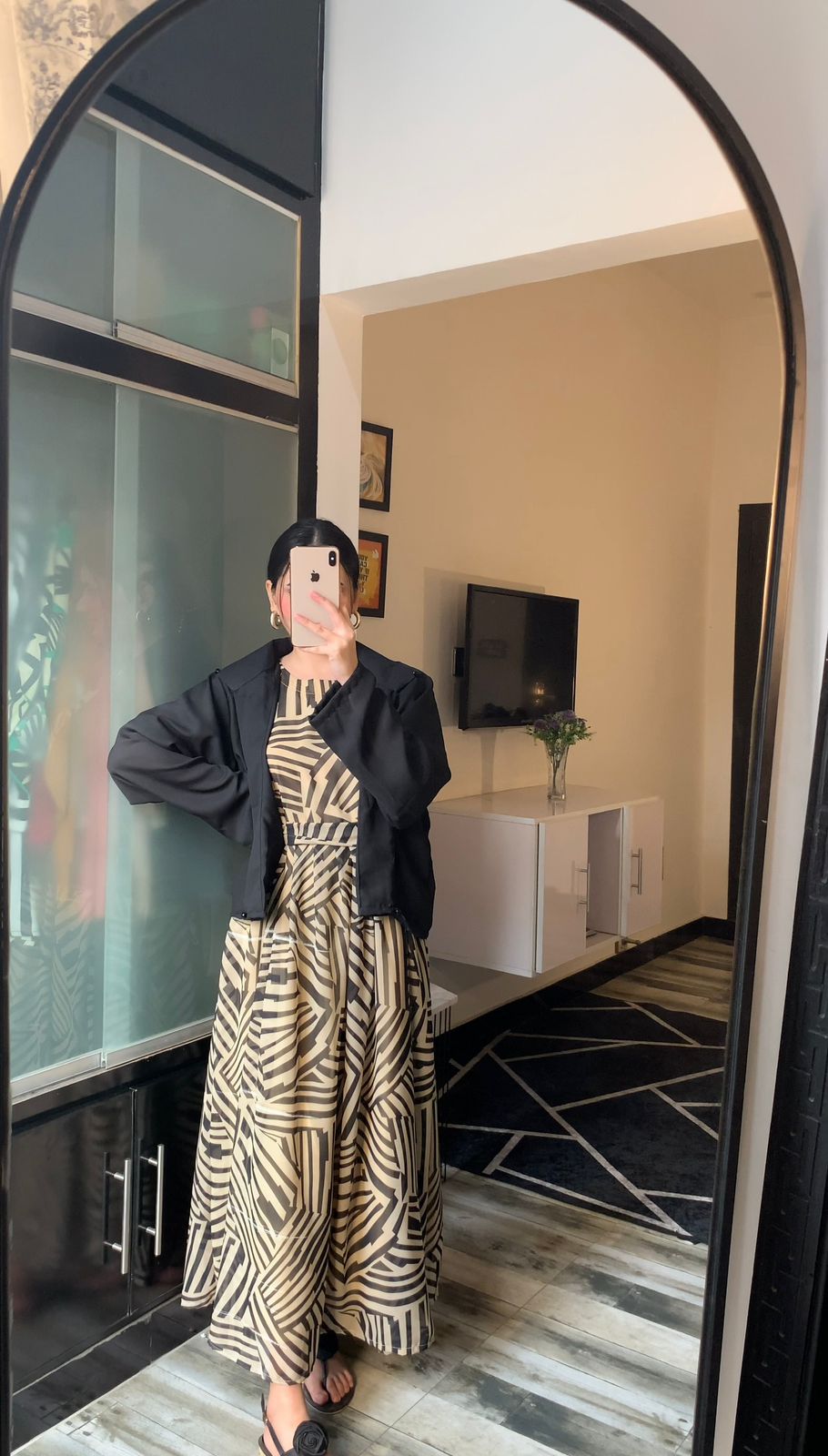 Vibrant Abstract Maxi with Cropped Black Coati