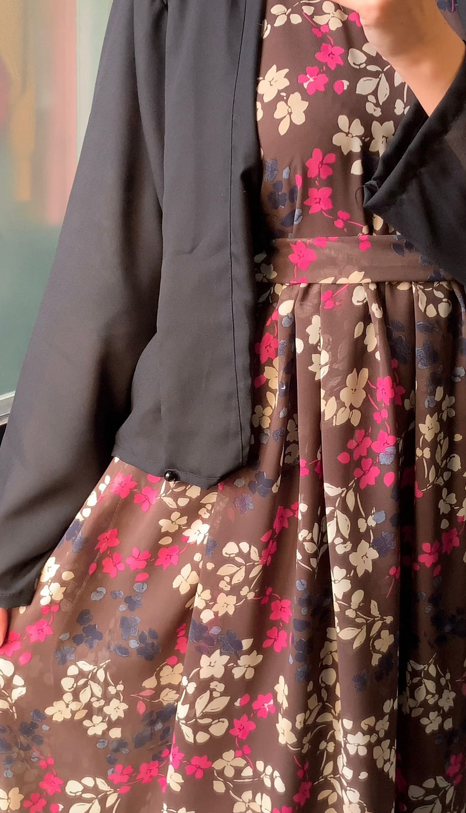 Vibrant Abstract Maxi with Cropped Black Coati