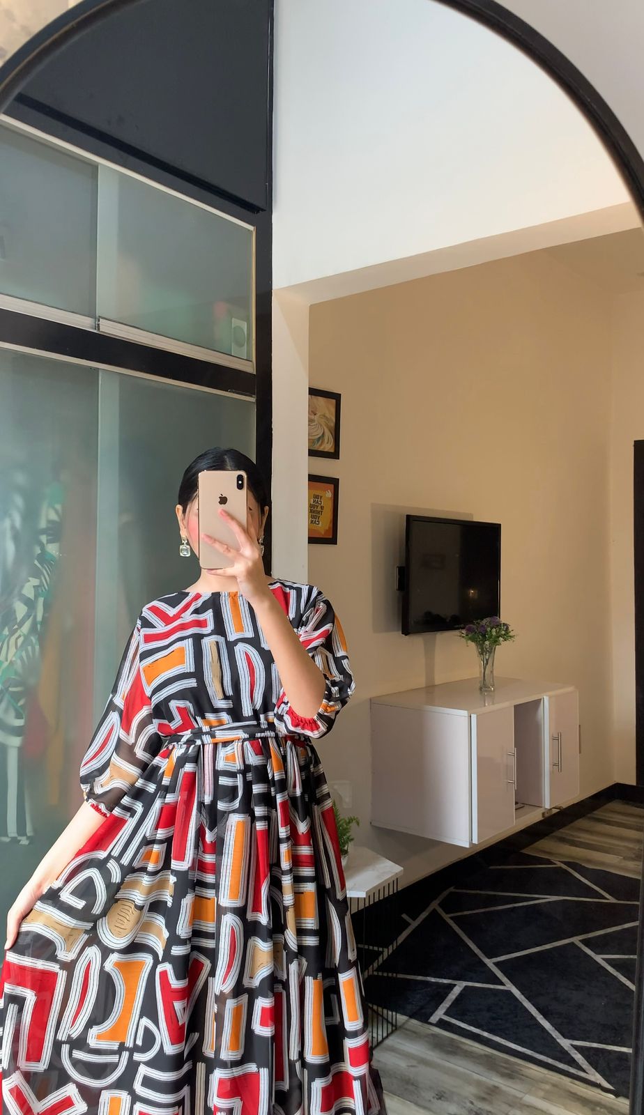 Vibrant Abstract Maxi with Cropped Black Coati