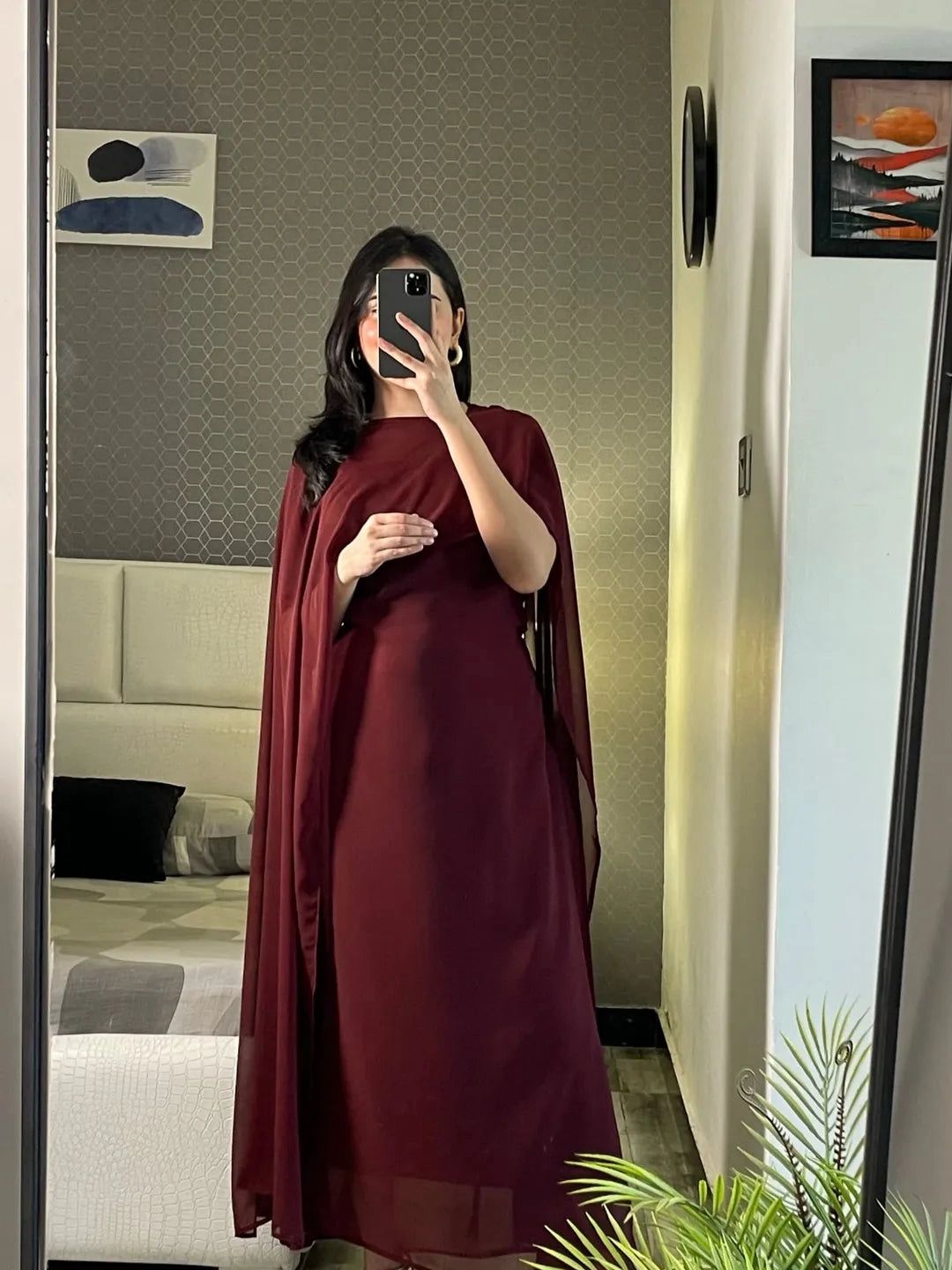 Graceful Cape Shawl Dress MAROON