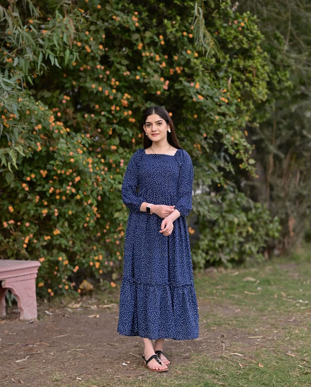 Navy Blue Polka Floral