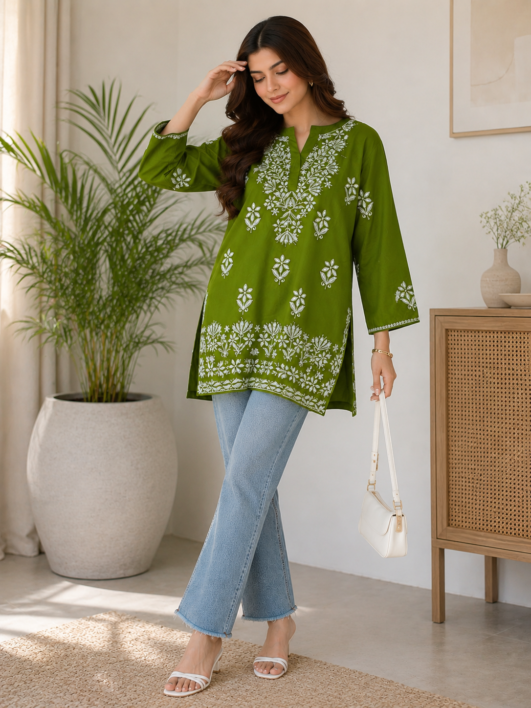 OLIVE INDIAN KURTIE
