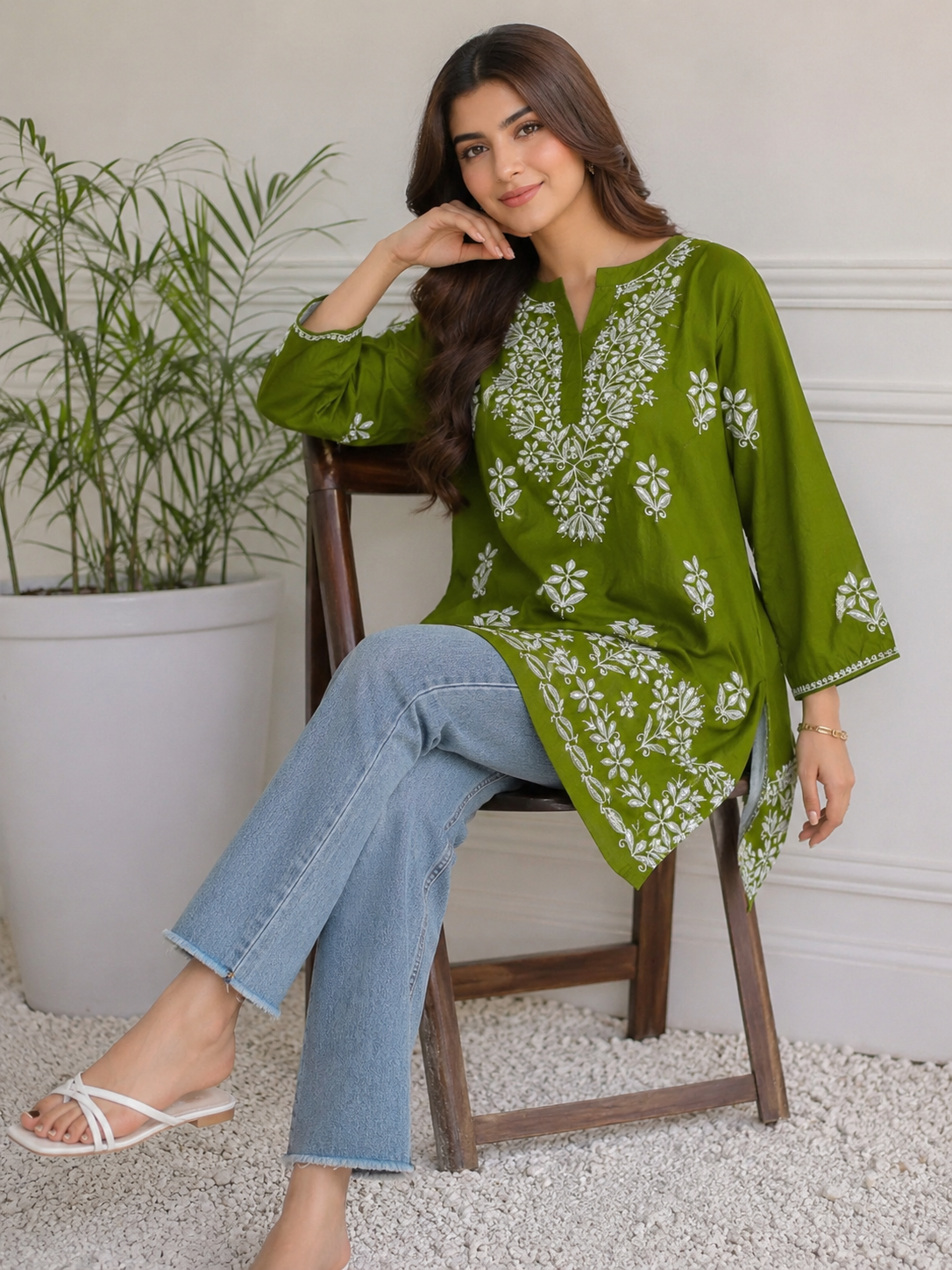 OLIVE INDIAN KURTIE