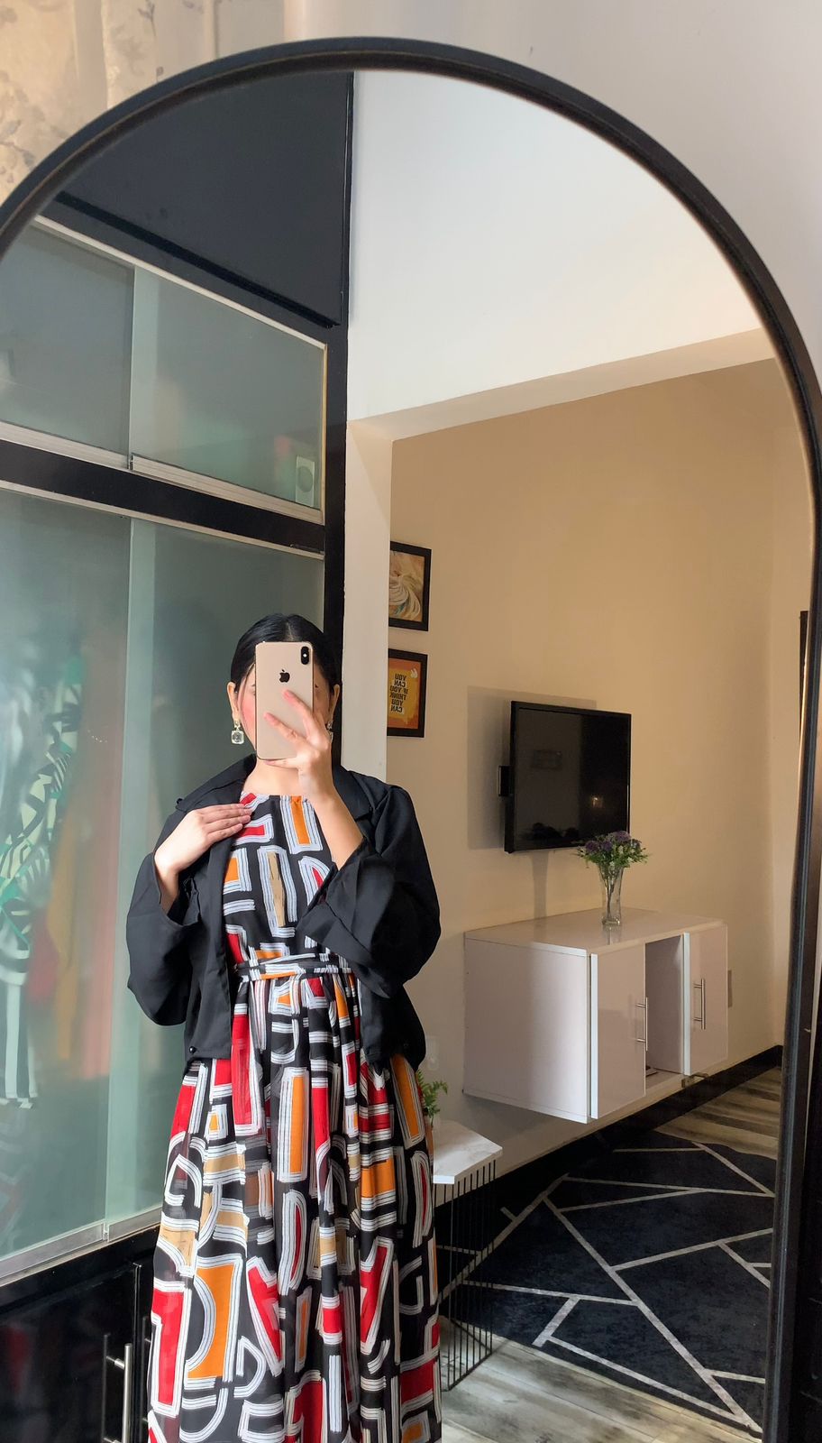 Vibrant Abstract Maxi with Cropped Black Coati