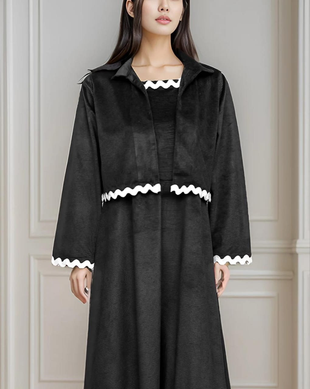 Elegant Berry Velvet Midi Dress with Contrast Trim Jacket Set