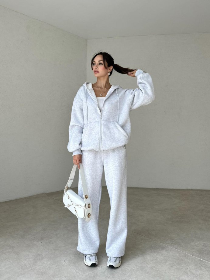 GREY Fleece Hoodie & Trouser Set