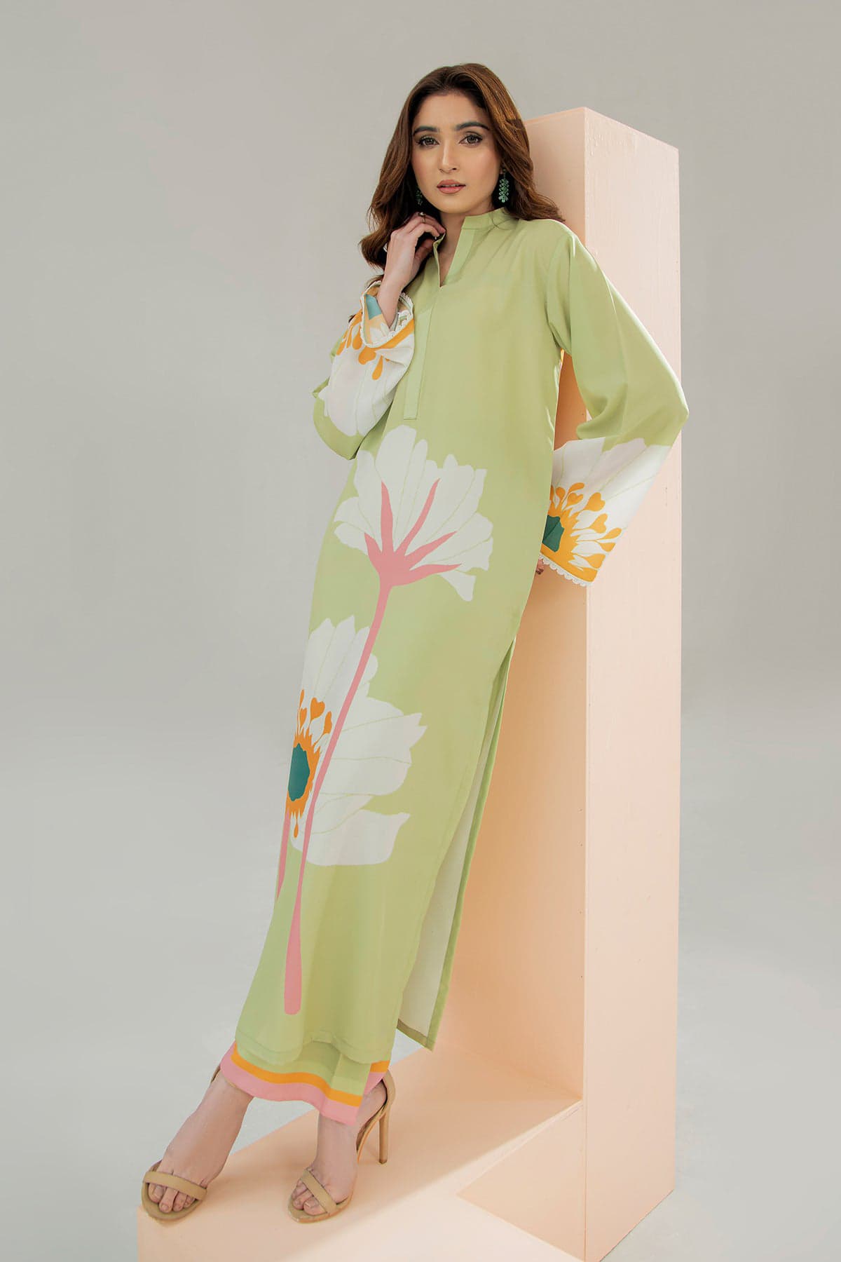 Gul-e-Mehak – Lime Floral Long Dress