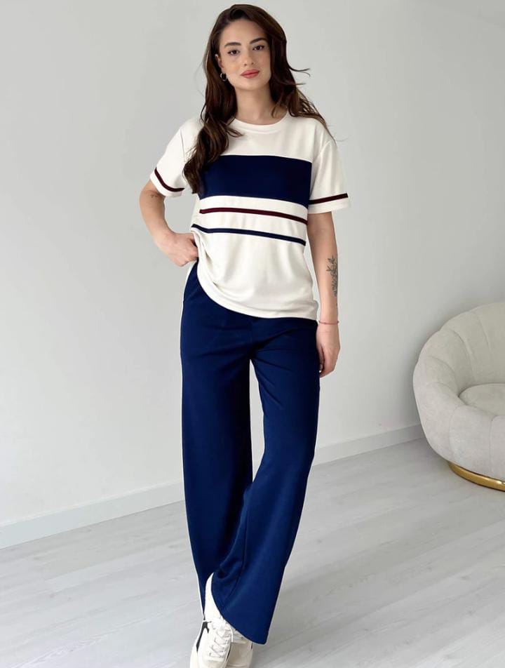 Navy & White Striped Co-Ord Set