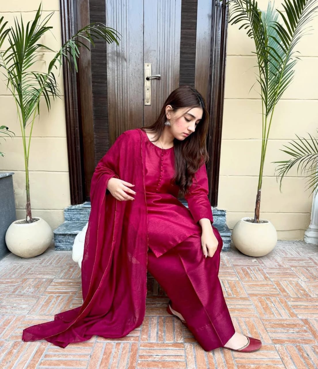 Badam Maroon Farshi RawSilk