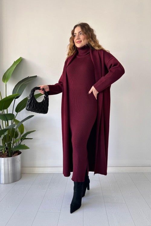2-Piece Winter Co-ord Set – Long Shrug & Knitted Turtleneck Dress