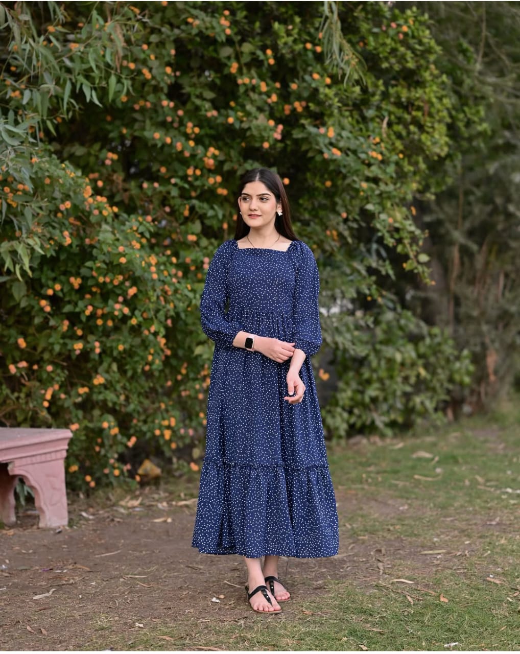 Navy Blue Polka Floral