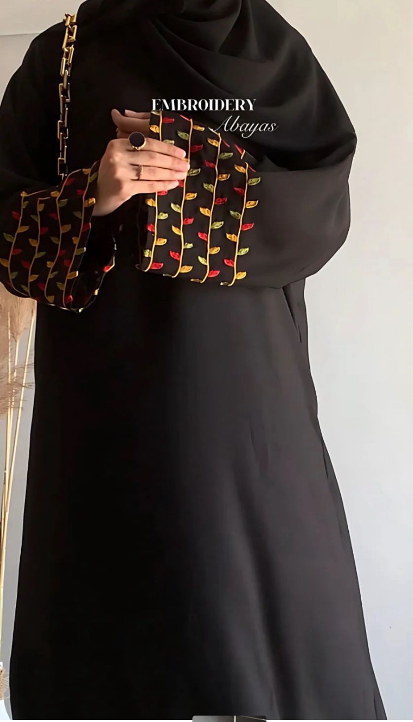 Geometric embroidery abaya