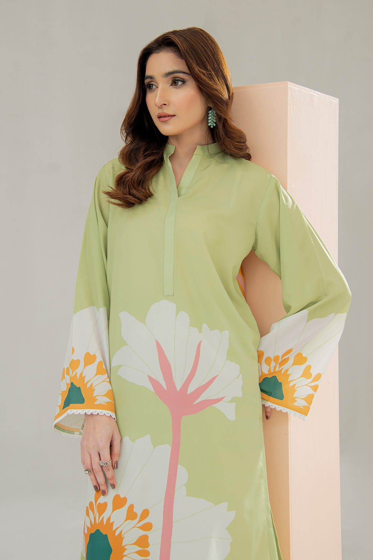 Gul-e-Mehak – Lime Floral Long Dress