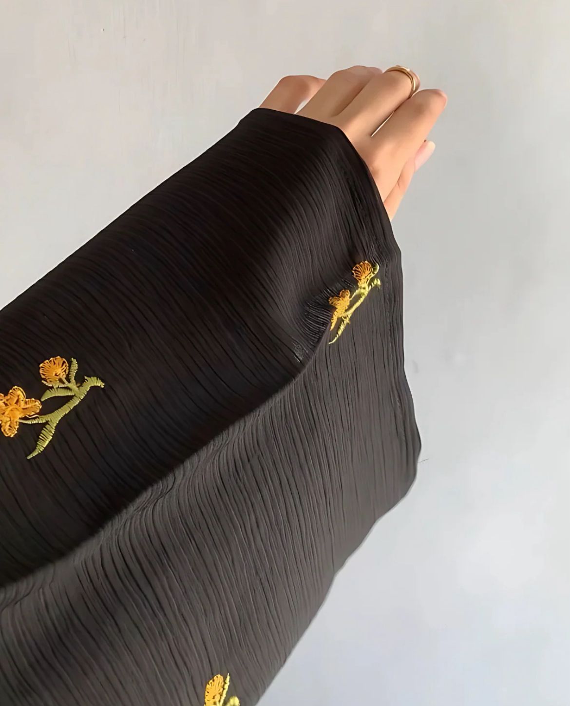 Luxury Black Abaya with Gold Floral Embroidery on Sleeves