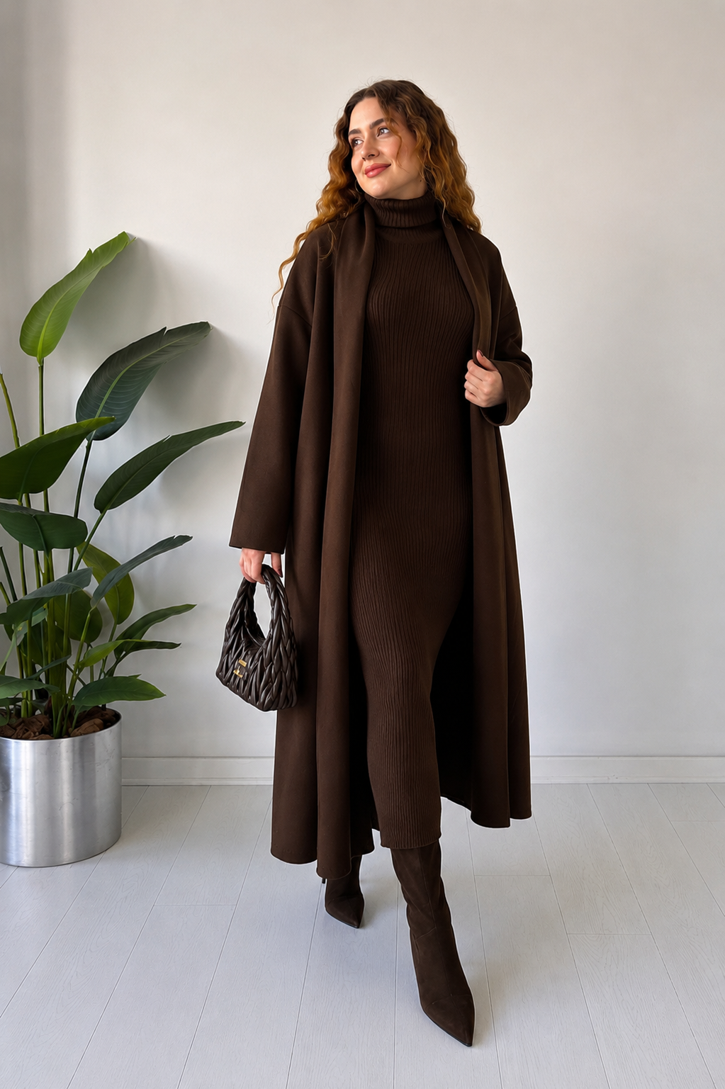 2-Piece Winter Co-ord Set – Long Shrug & Knitted Turtleneck Dress