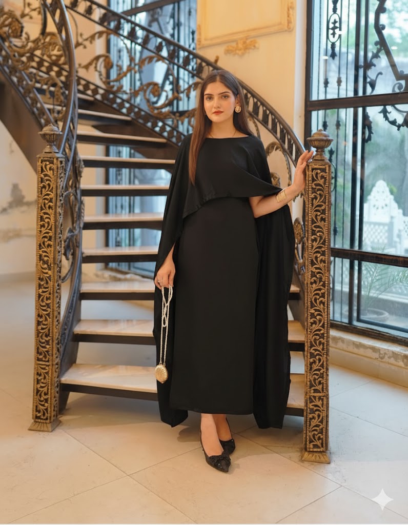 BADAM BLACK CAPE GOWN
