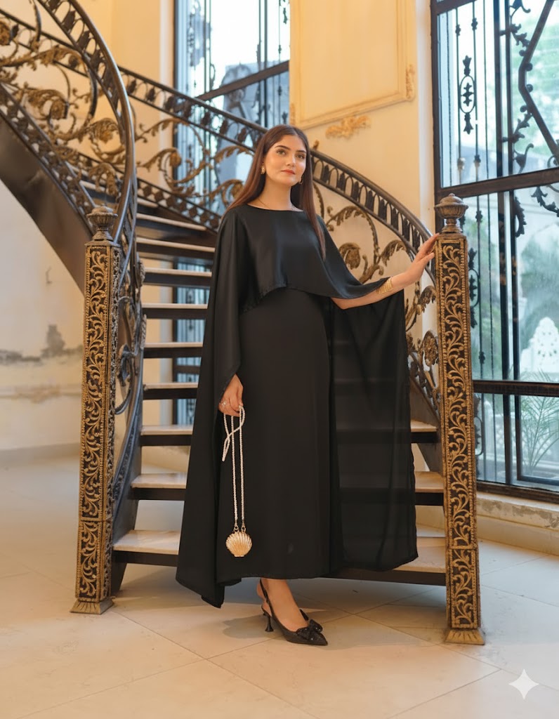 BADAM BLACK CAPE GOWN