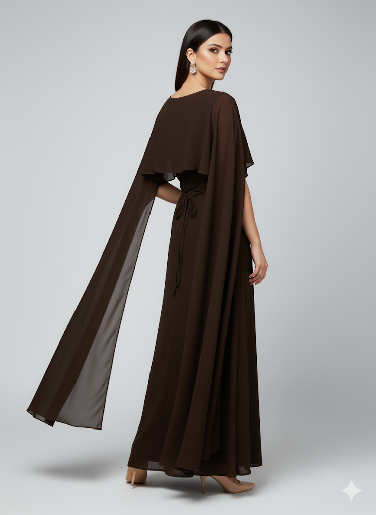 Graceful Cape Shawl Dress BROWN