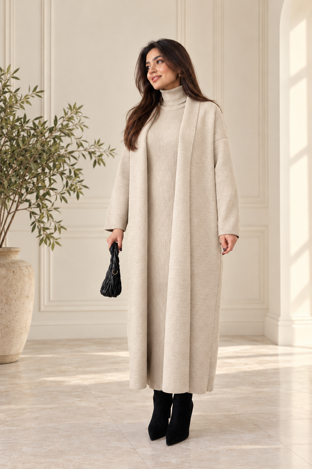 2-Piece Winter Co-ord Set – Long Shrug & Knitted Turtleneck Dress