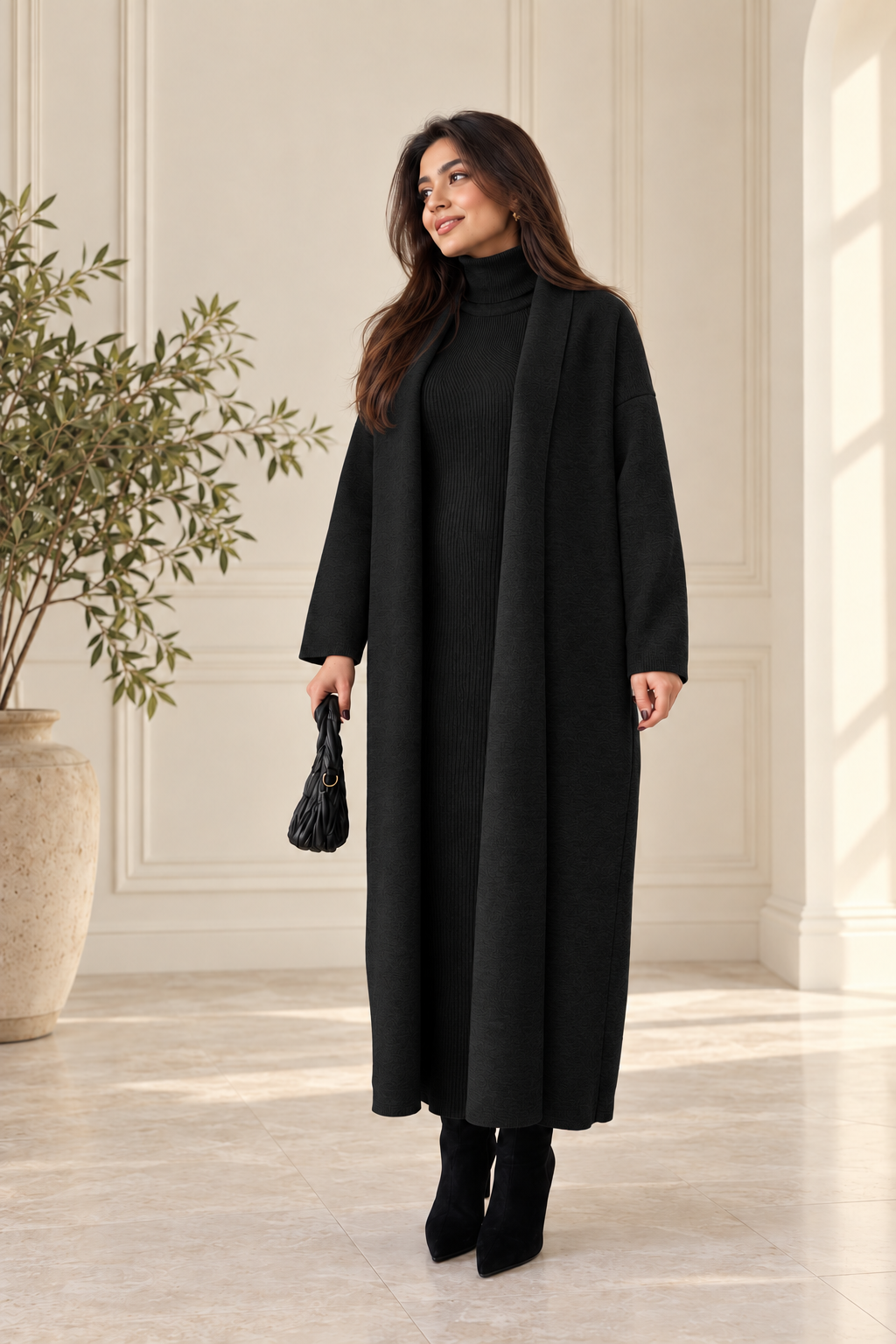 2-Piece Winter Co-ord Set – Long Shrug & Knitted Turtleneck Dress