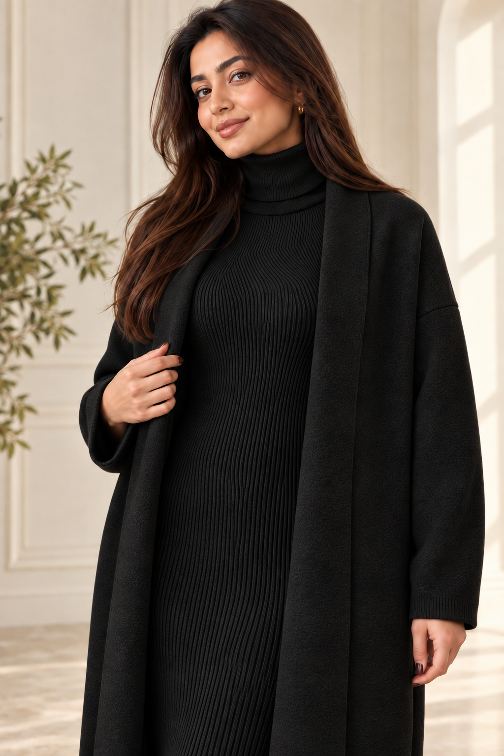 2-Piece Winter Co-ord Set – Long Shrug & Knitted Turtleneck Dress