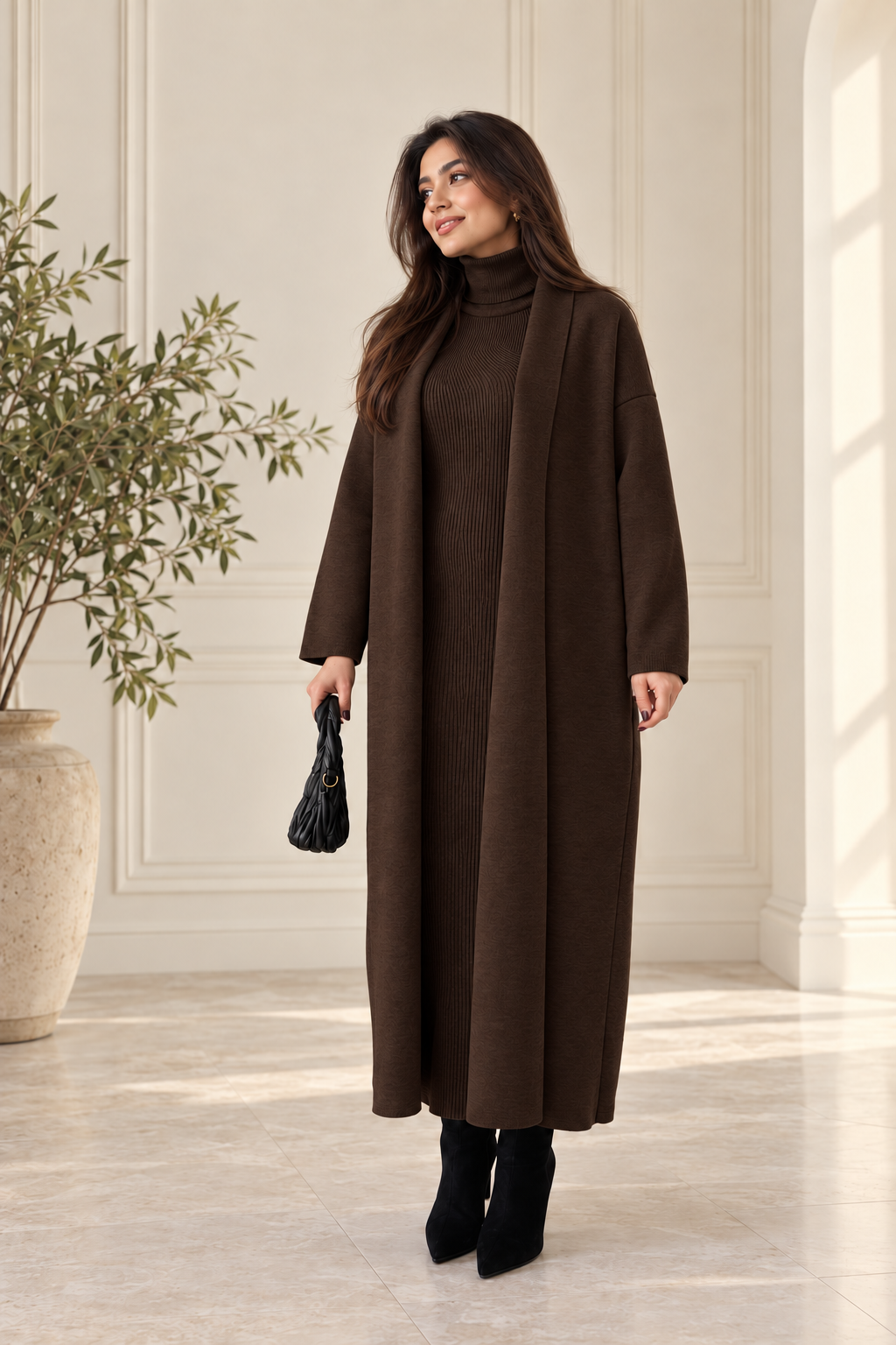 2-Piece Winter Co-ord Set – Long Shrug & Knitted Turtleneck Dress