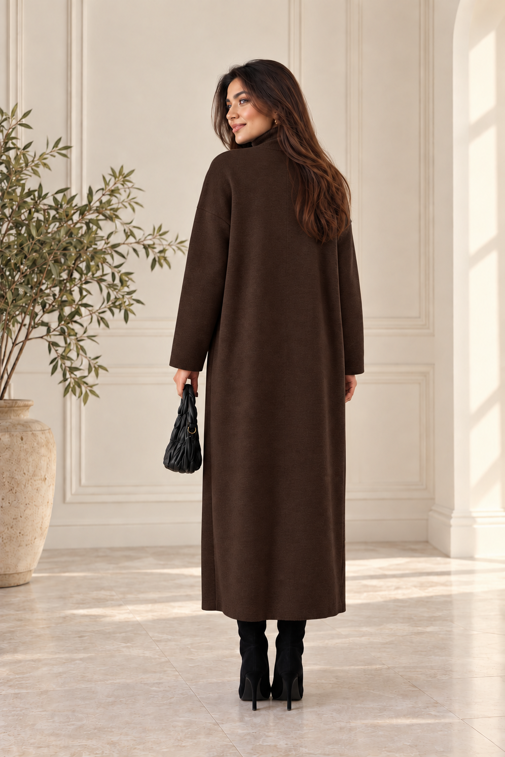 2-Piece Winter Co-ord Set – Long Shrug & Knitted Turtleneck Dress