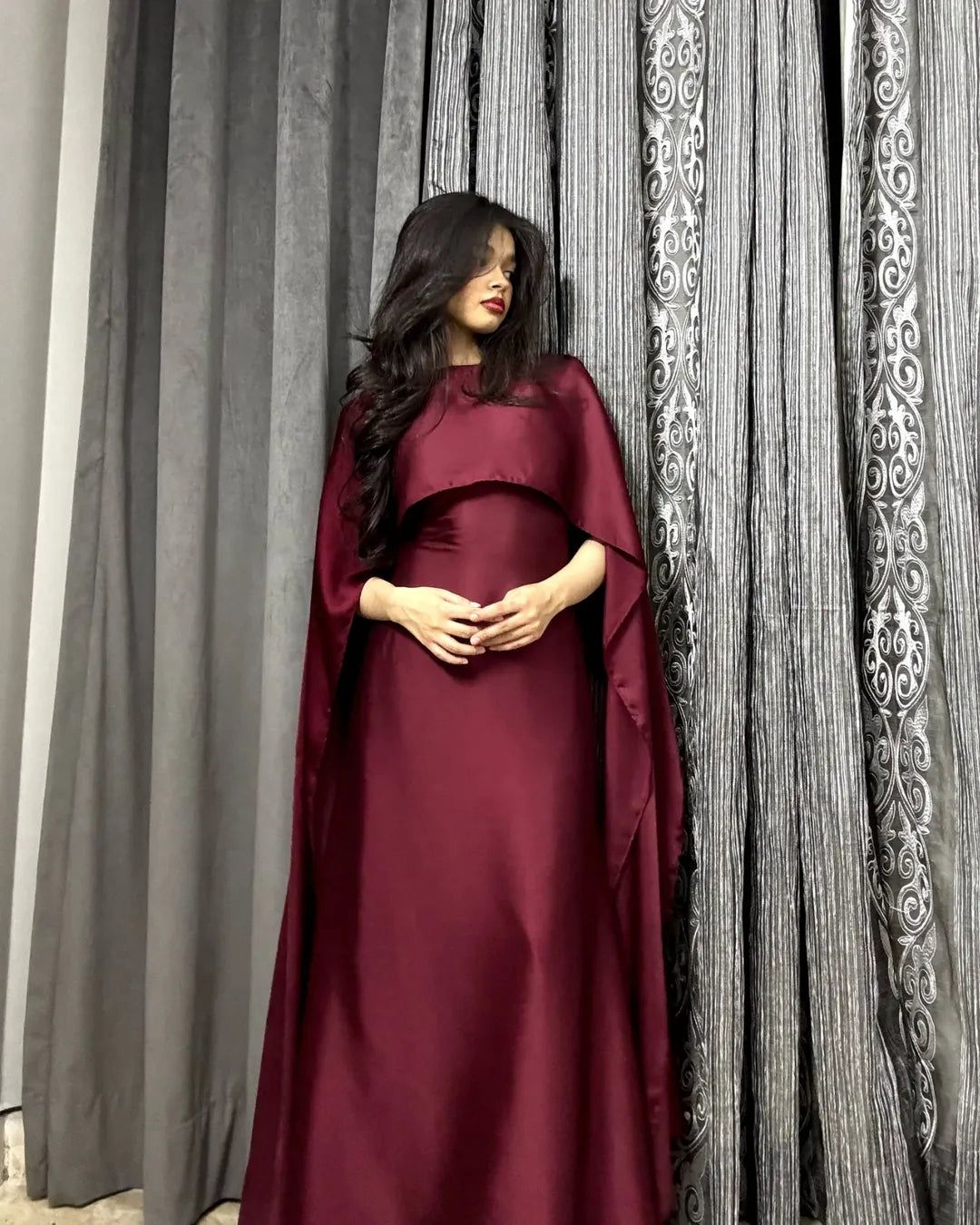 CRIMSON GRACE CAPE GOWN