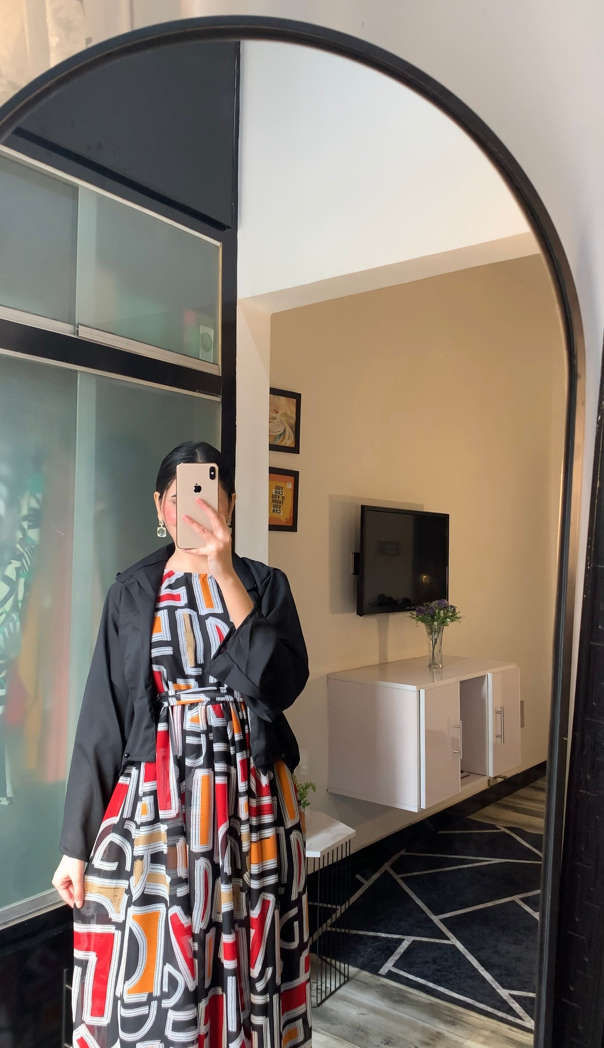 Vibrant Abstract Maxi with Cropped Black Coati