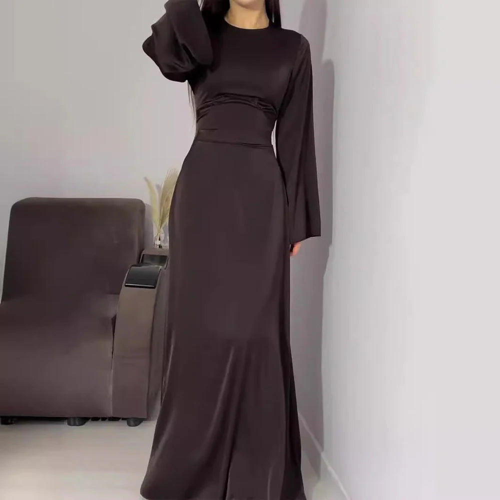 CHOCOLATE BROWN Silk Adjustable Bodycon Maxi Dress – Elegant Silky Fit with Custom Waist Design