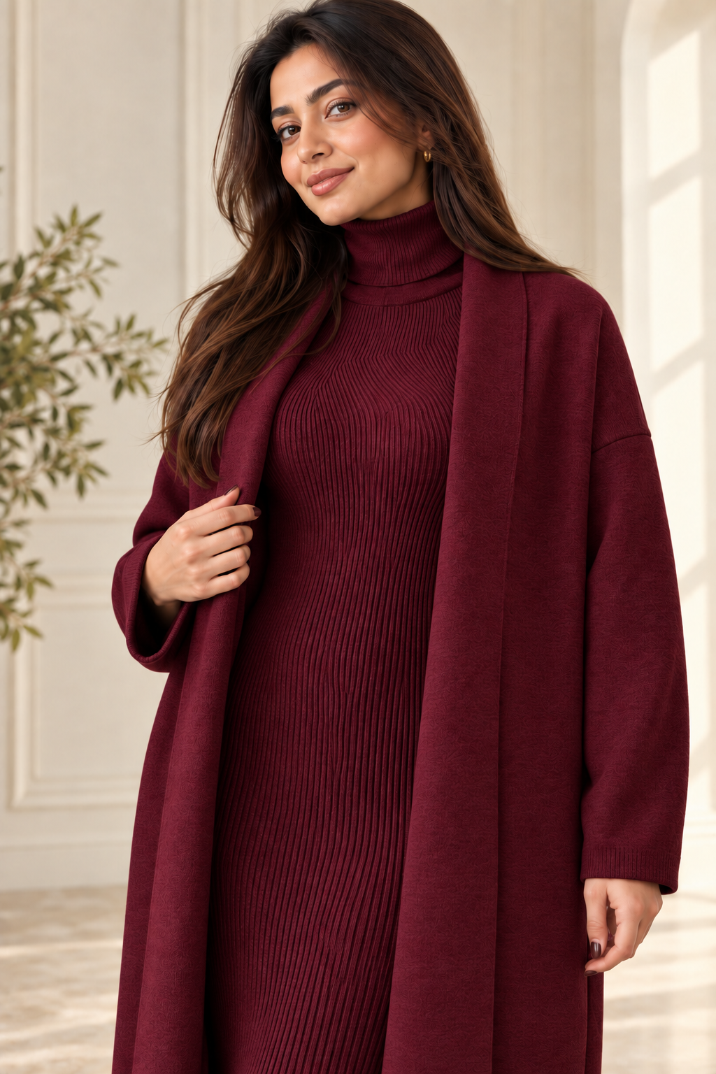 2-Piece Winter Co-ord Set – Long Shrug & Knitted Turtleneck Dress