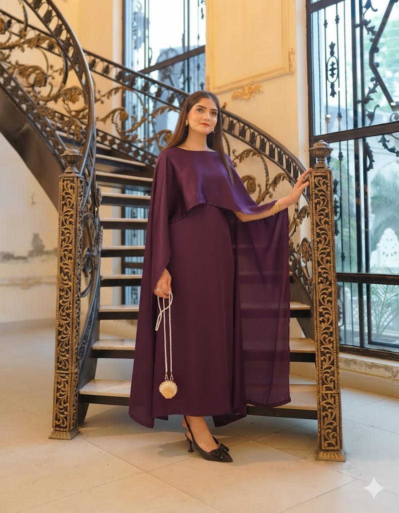 BADAM PURPLE CAPE GOWN