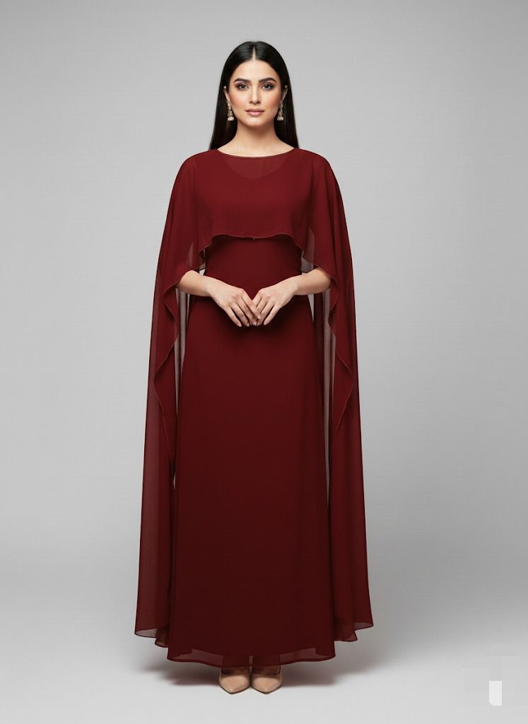 Graceful Cape Shawl Dress MAROON