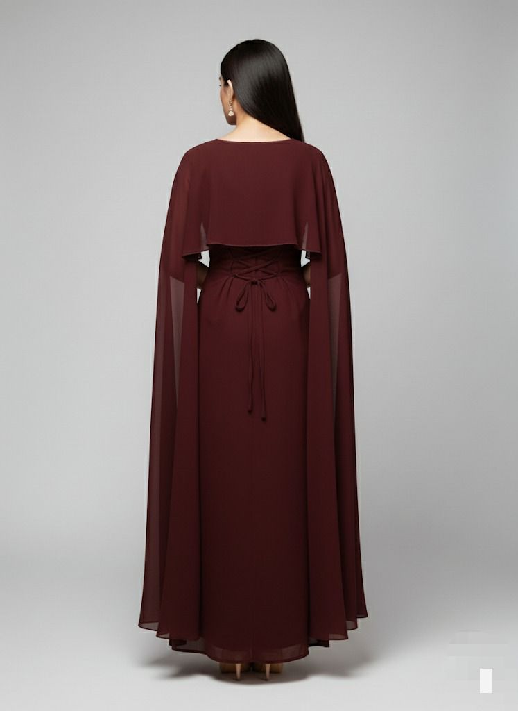 Graceful Cape Shawl Dress MAROON