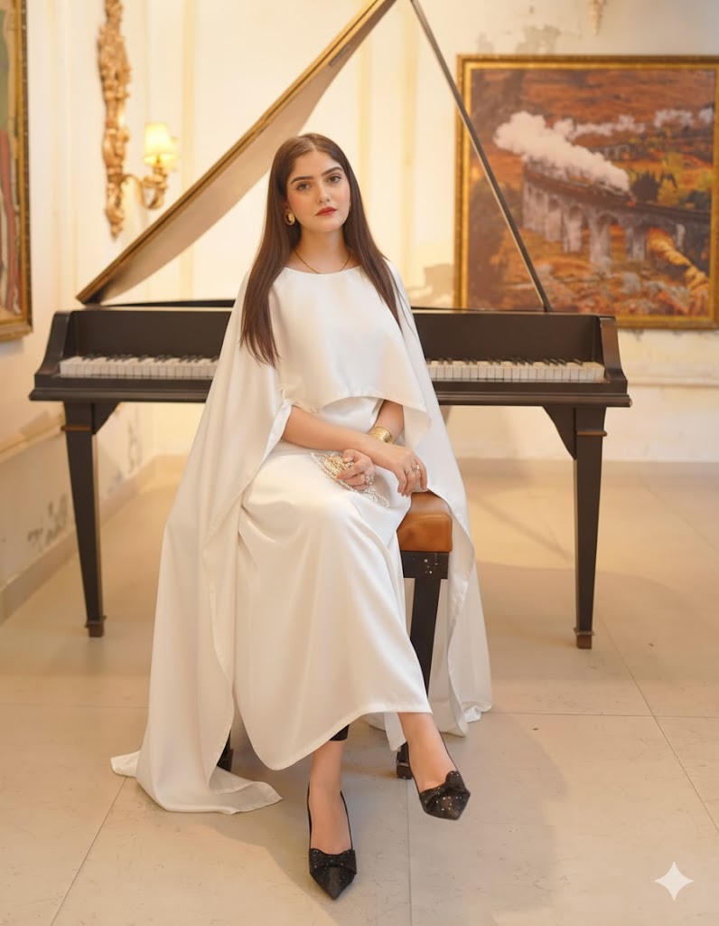 BADAM WHITE CAPE GOWN