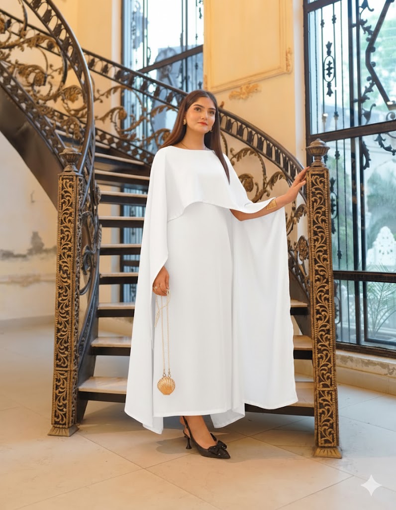 BADAM WHITE CAPE GOWN