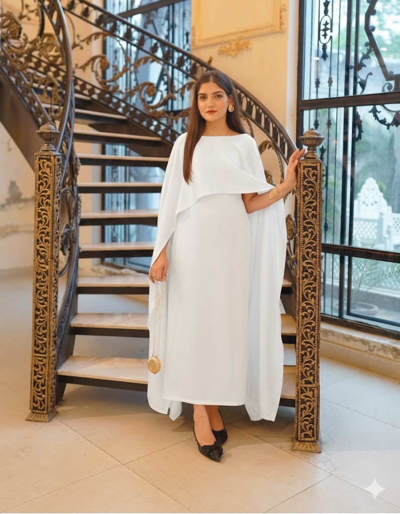 BADAM WHITE CAPE GOWN
