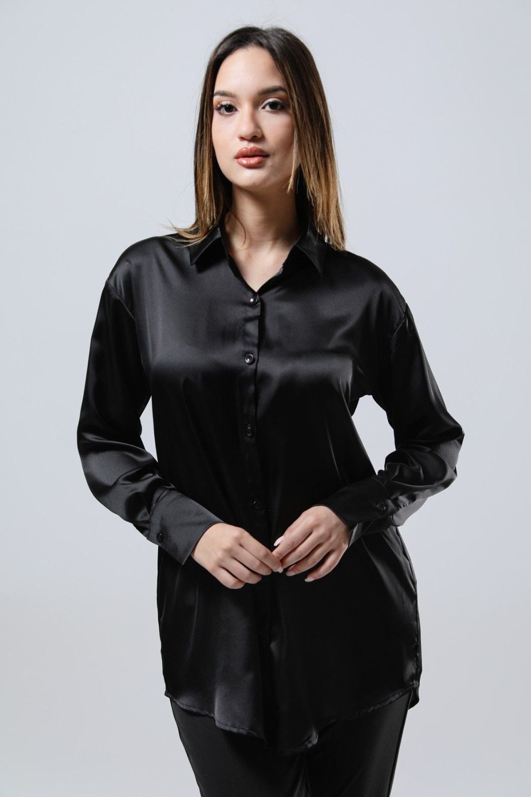 Silk Satin Black Shirt