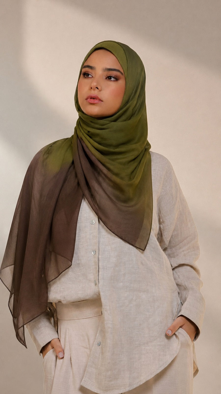Olive Whisper Georgette Hijab