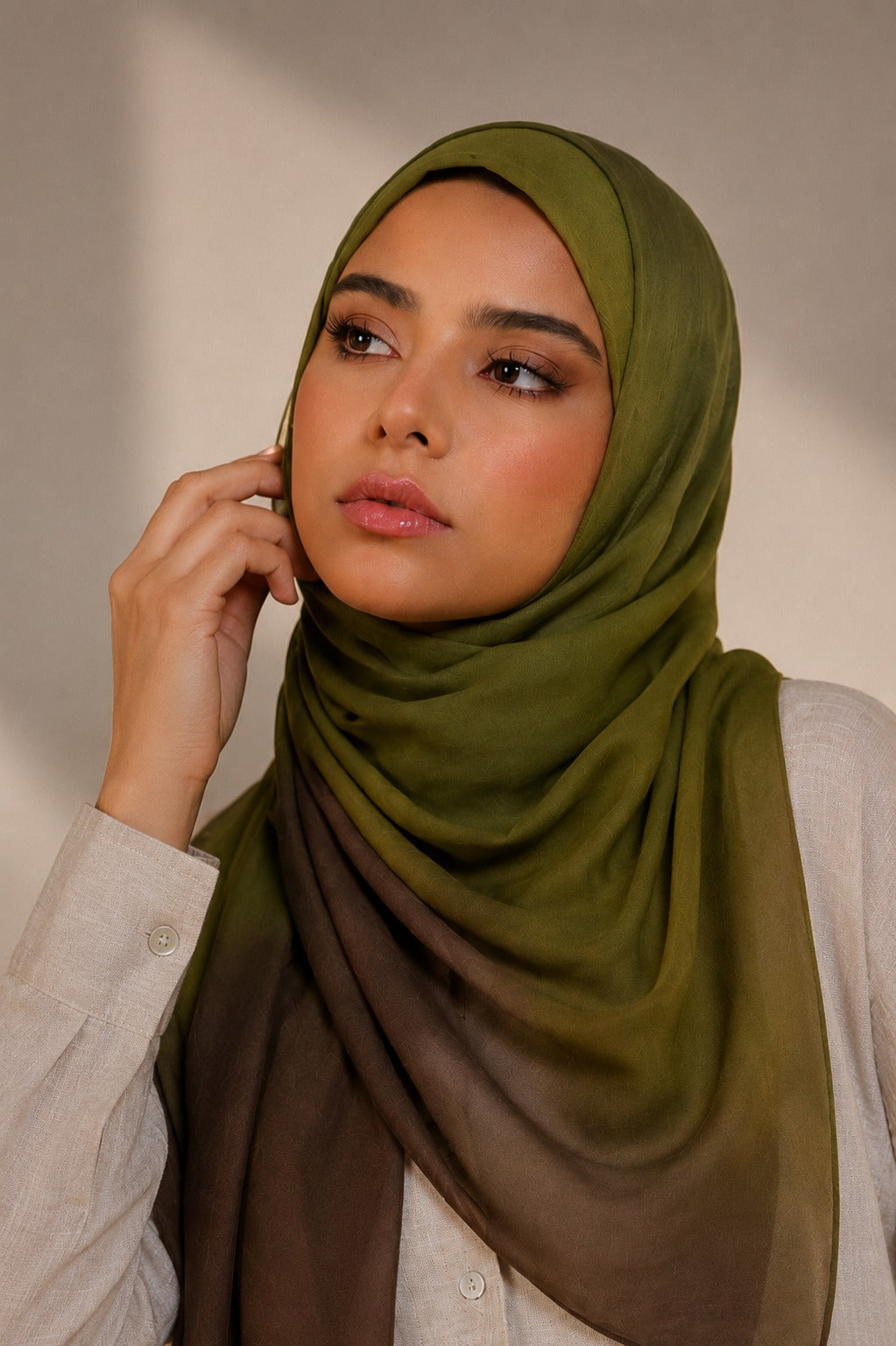 Olive Whisper Georgette Hijab