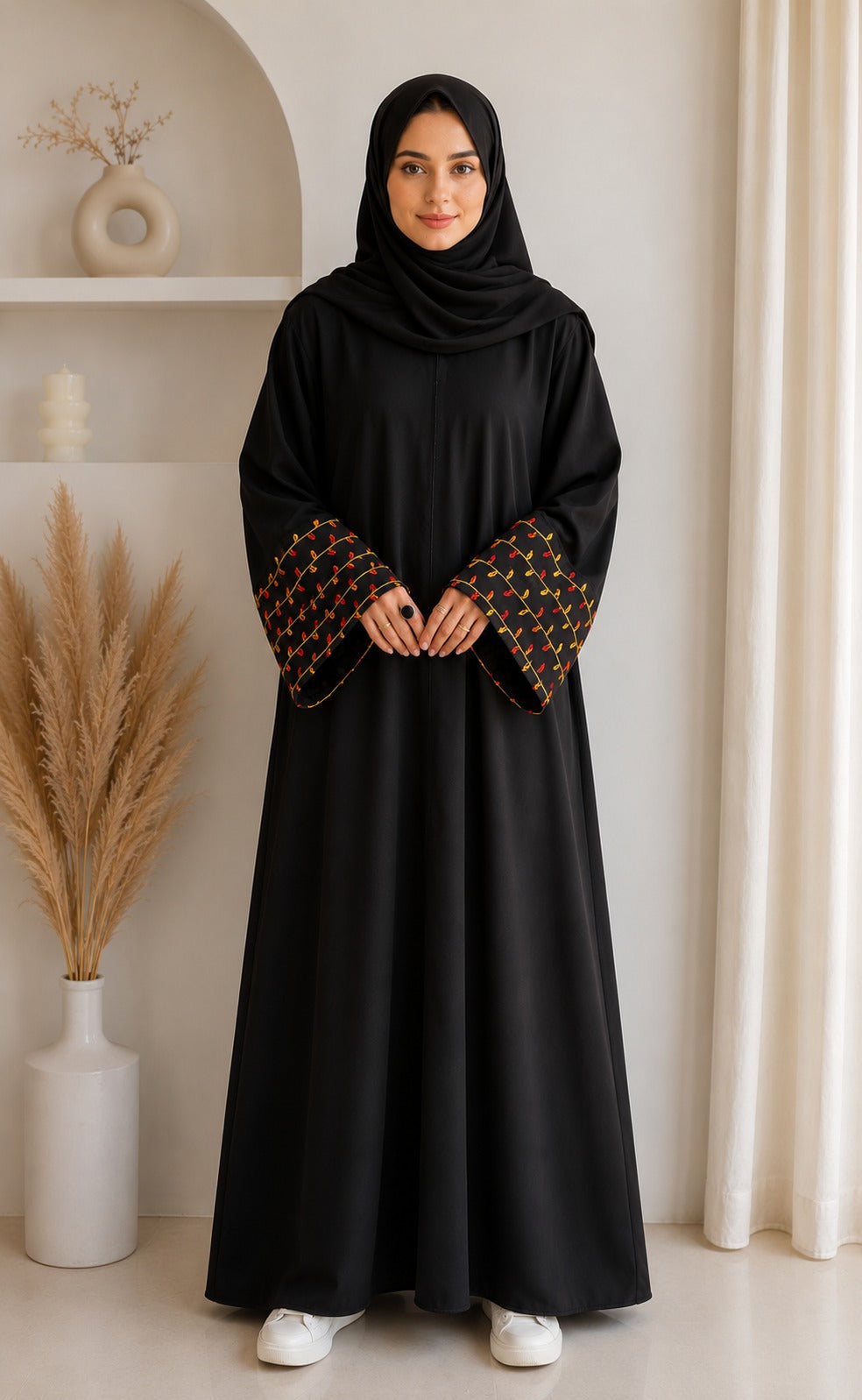 Geometric embroidery abaya